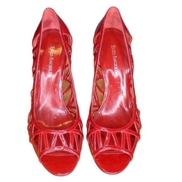 Enzo Angiolini Stiletto High Heel Shoes Cut Out Peep Toe Red 8.5M - Picture 4 of 4